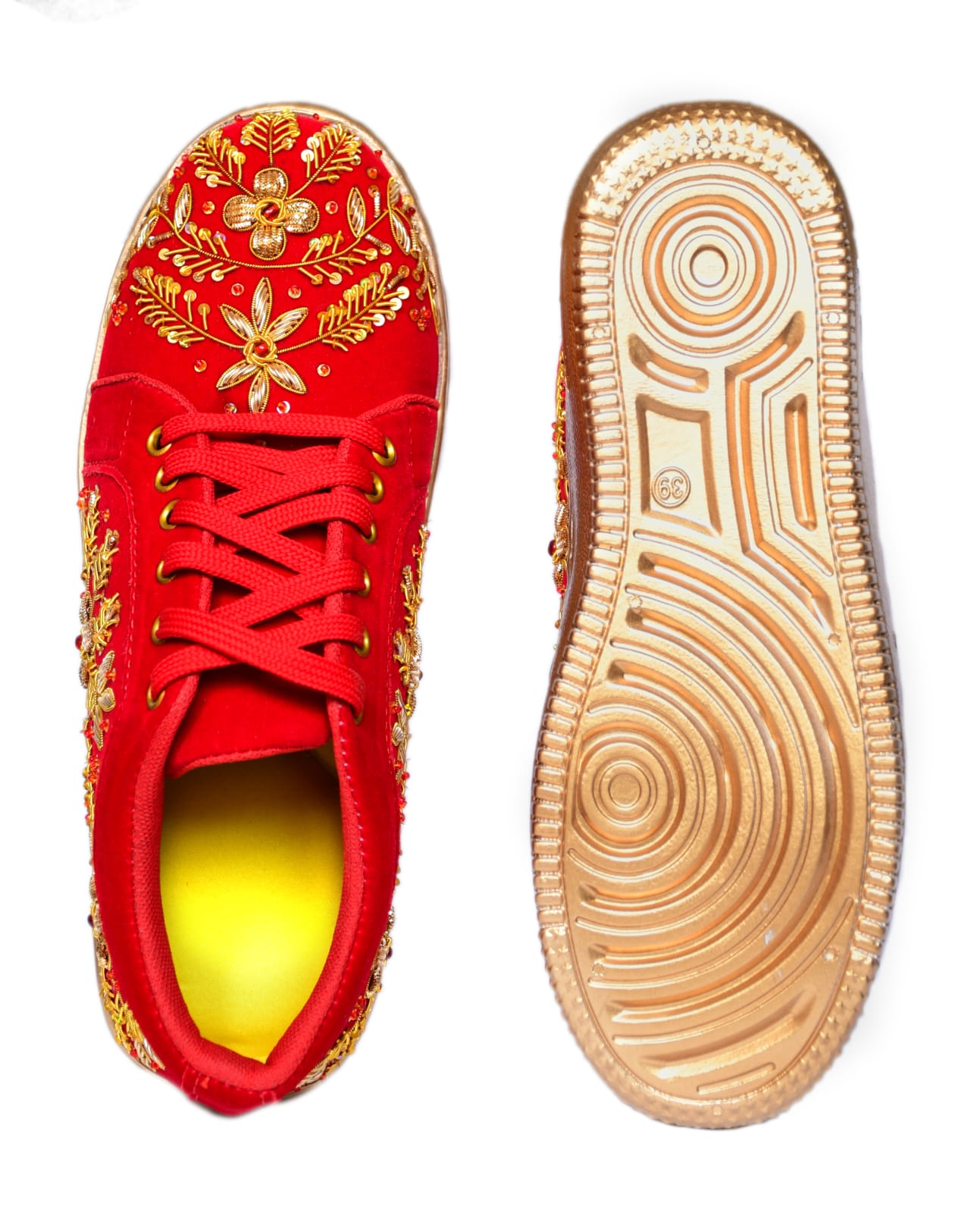 Red and gold classic zari sneakers