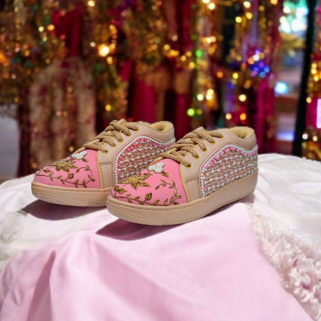 Pink zari embroidery sneakers