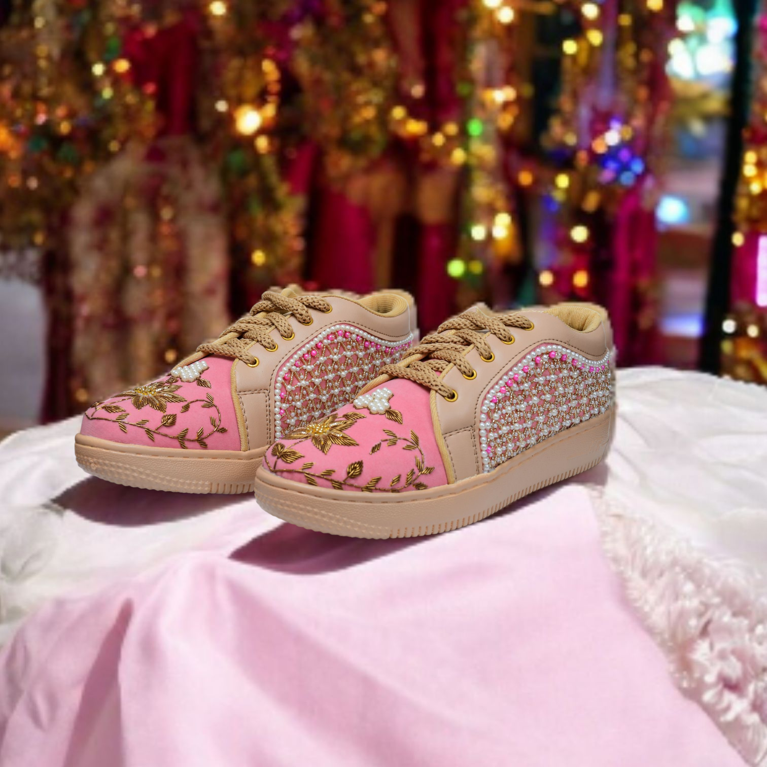 Pink zari embroidery sneakers