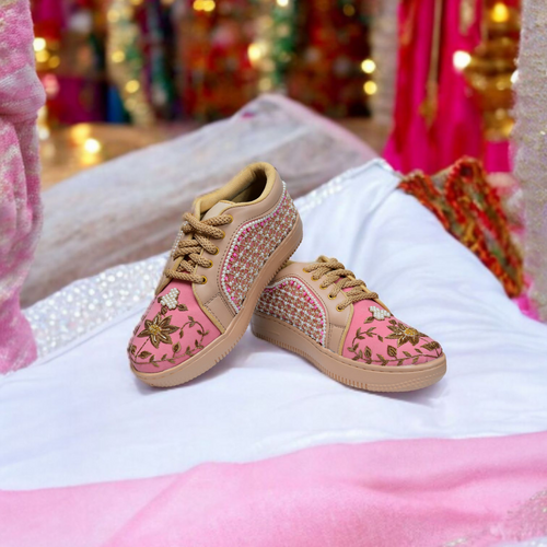 Pink zari embroidery sneakers