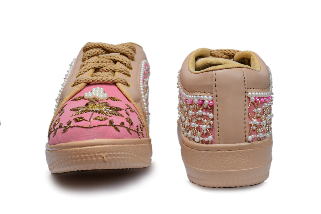 Pink zari embroidery sneakers