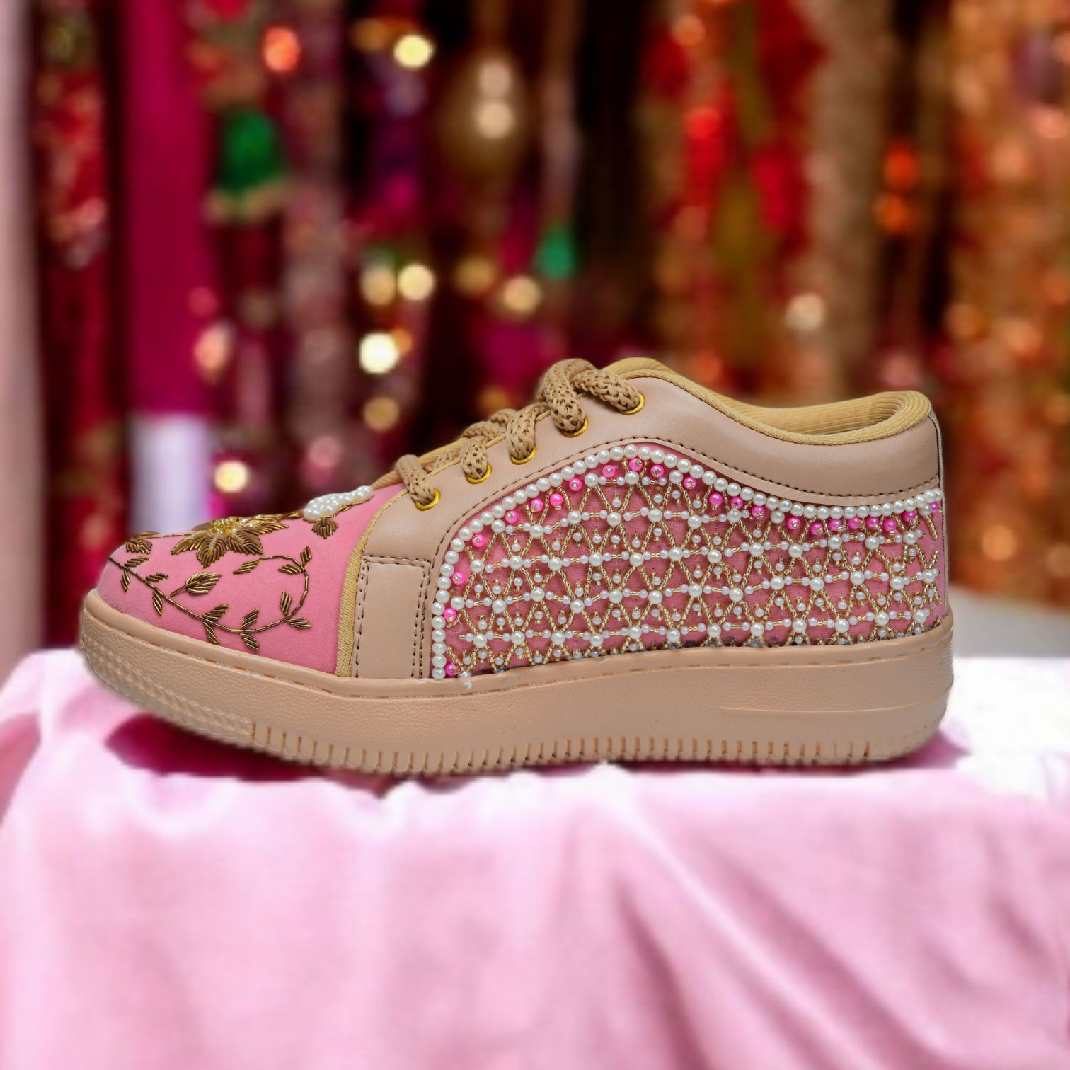 Pink zari embroidery sneakers