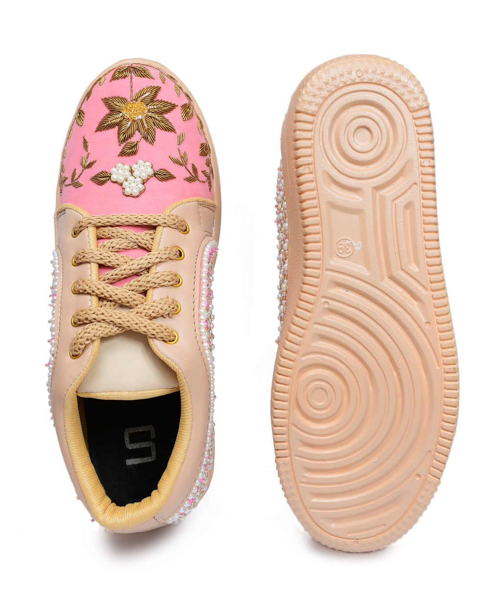 Pink zari embroidery sneakers