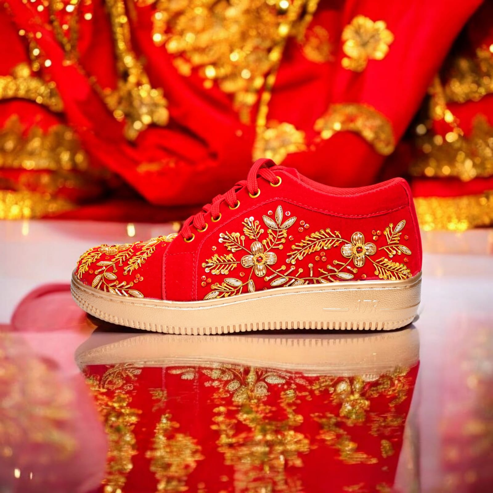 Red and gold classic zari sneakers