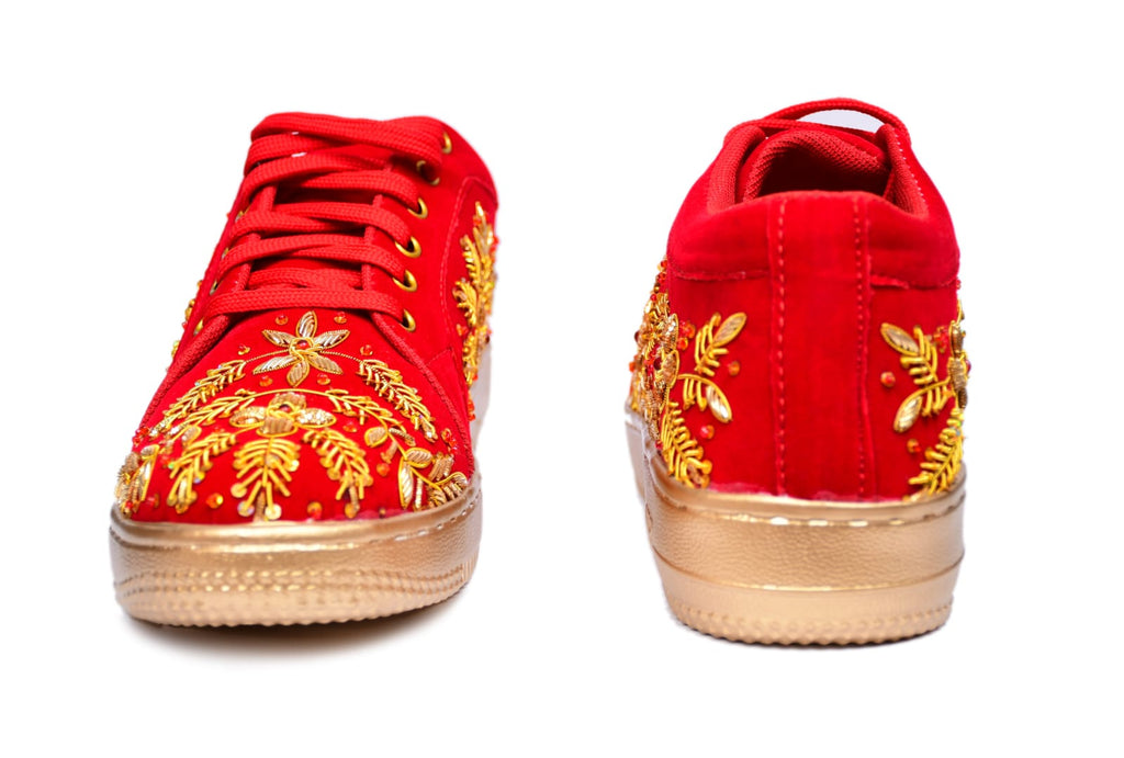 Red and gold classic zari sneakers