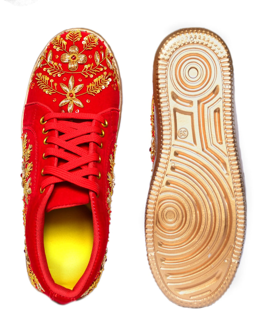 Red and gold classic zari sneakers