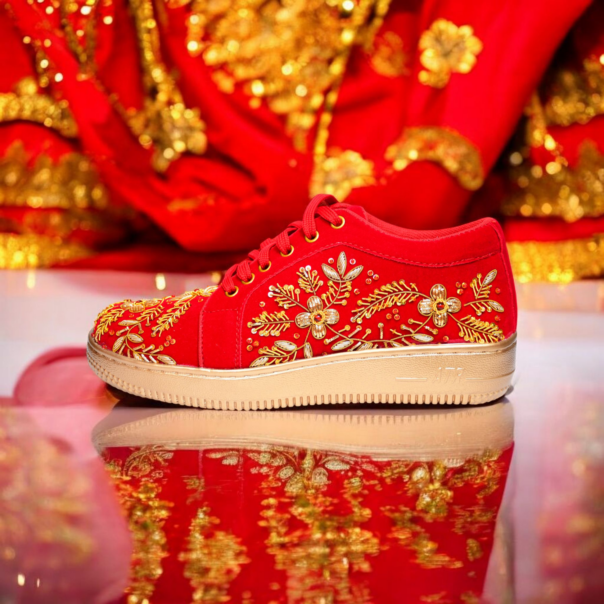The Royal Rubies : Red and gold embroidery sneakers