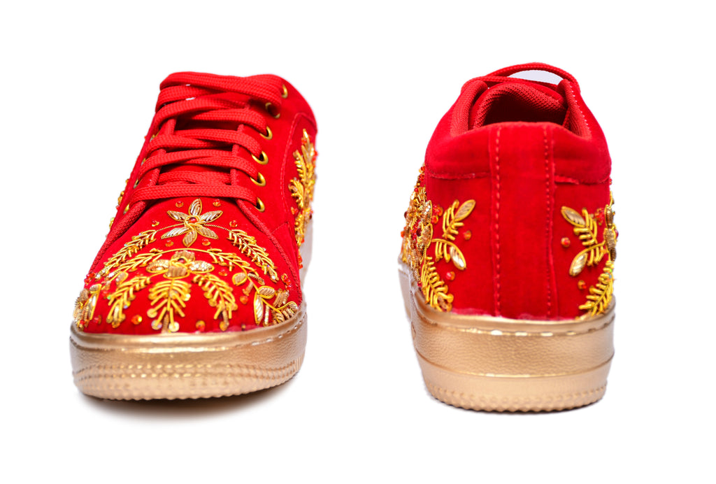 The Royal Rubies : Red and gold embroidery sneakers