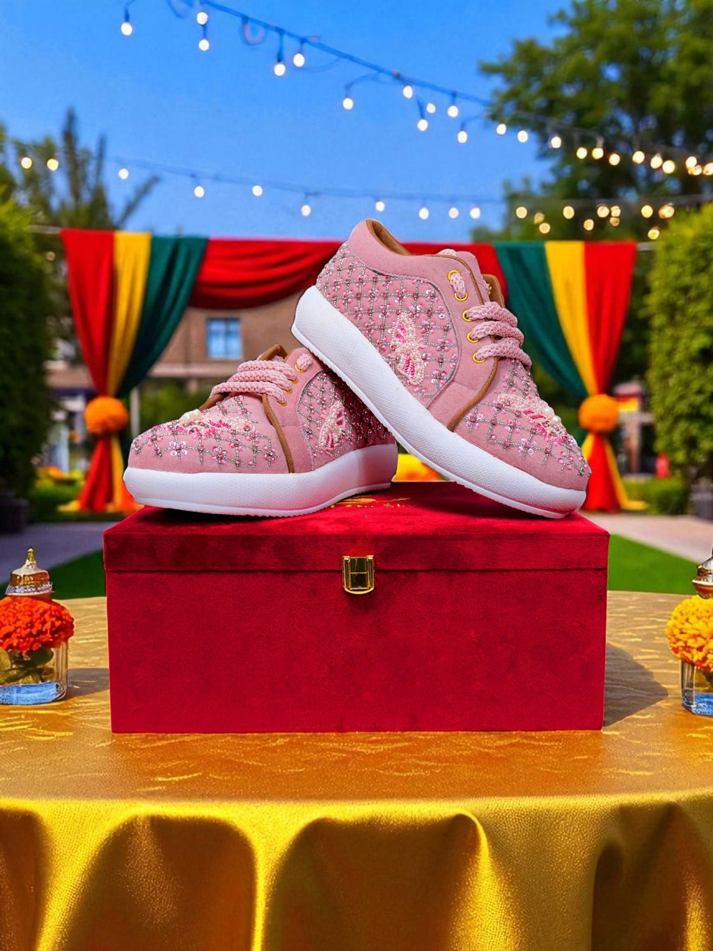 Pink butterfly embroidery shoes