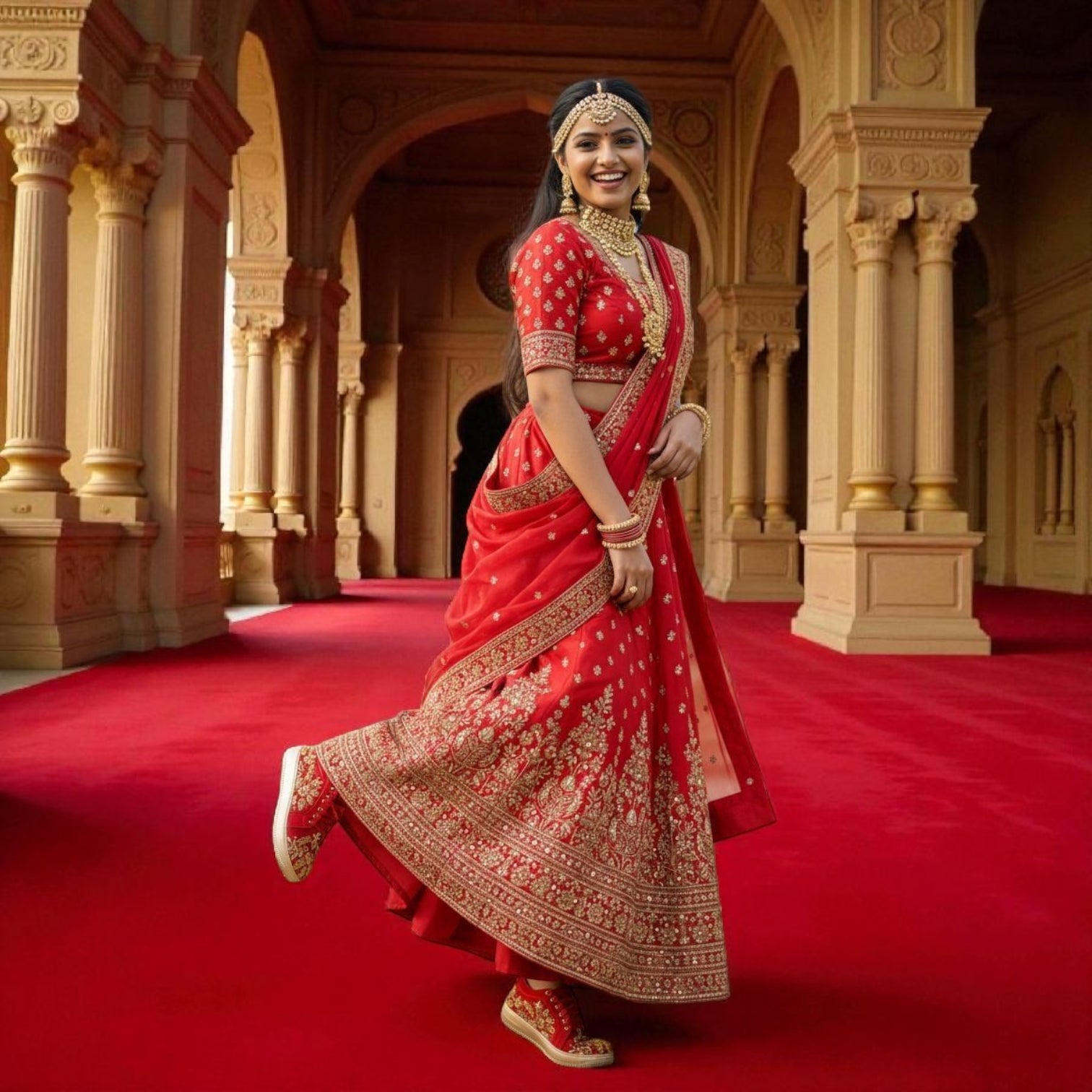 The Royal Rubies : Red and gold embroidery sneakers