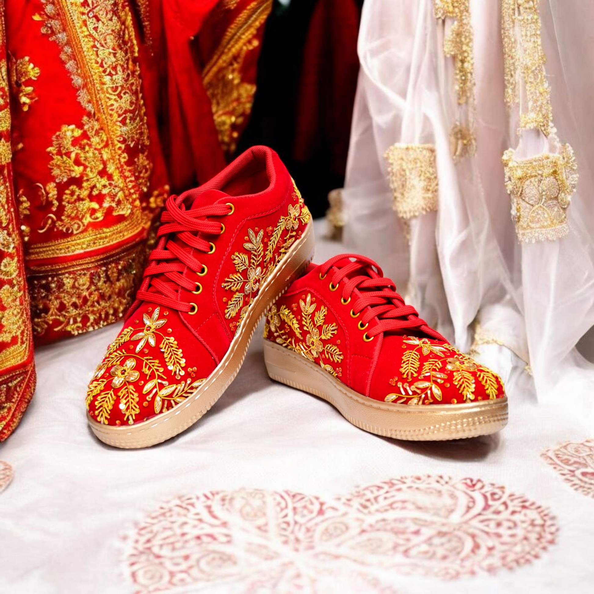 The Royal Rubies : Red and gold embroidery sneakers