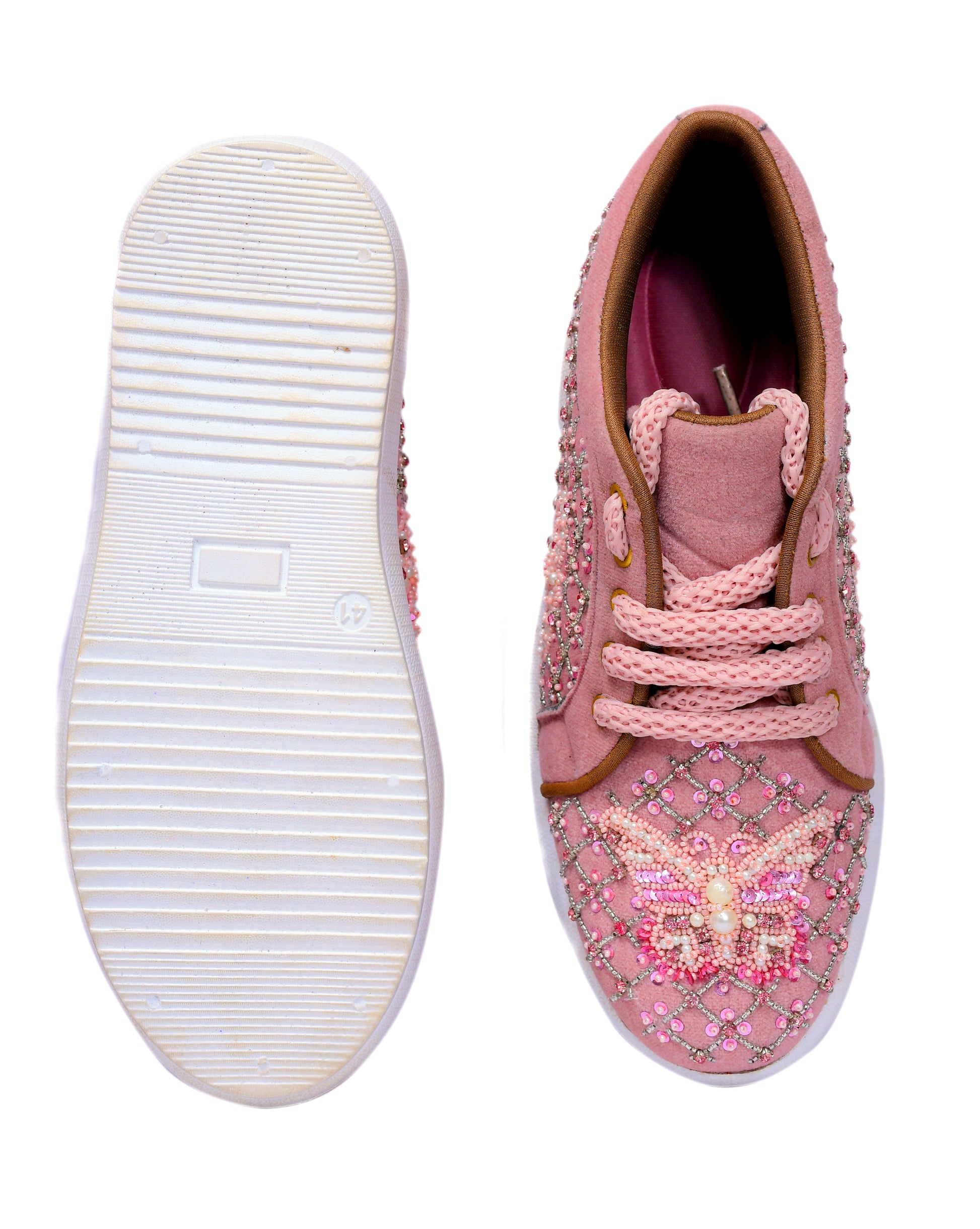 Pink butterfly embroidery shoes
