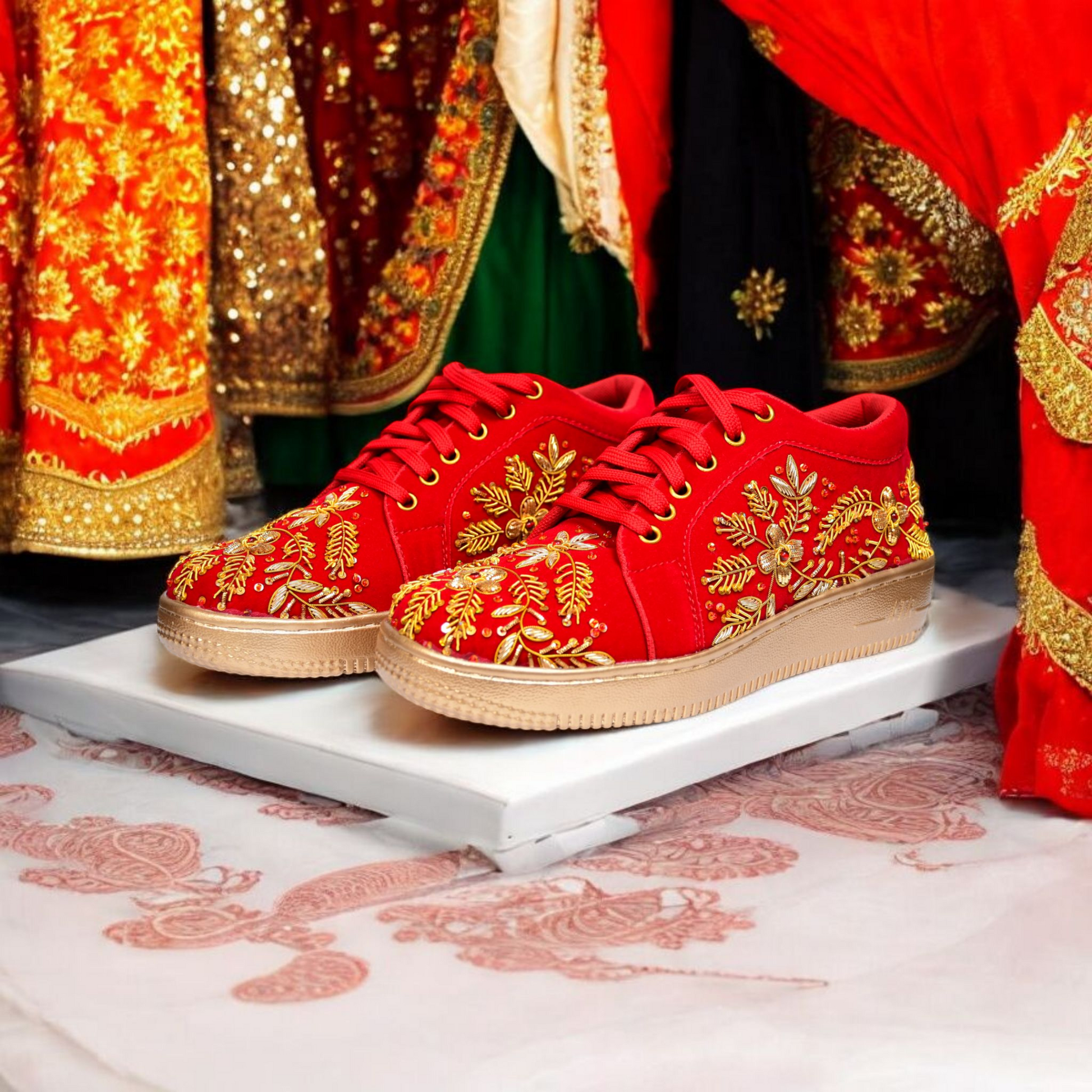 The Royal Rubies : Red and gold embroidery sneakers