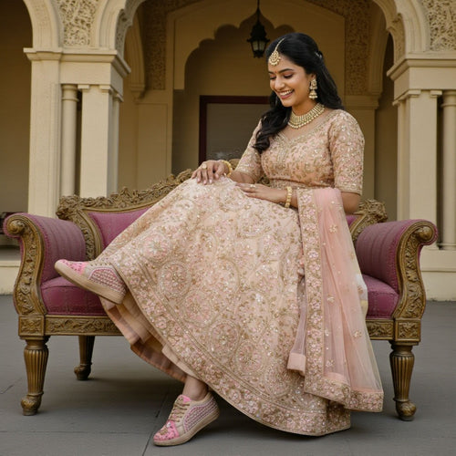 Pink zari embroidery sneakers